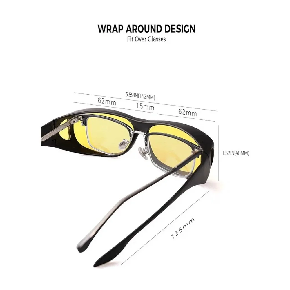 FIMOSON HD Black Polarized Night Vision‎ Glasses Fit Over Sunglasses Yellow Lens